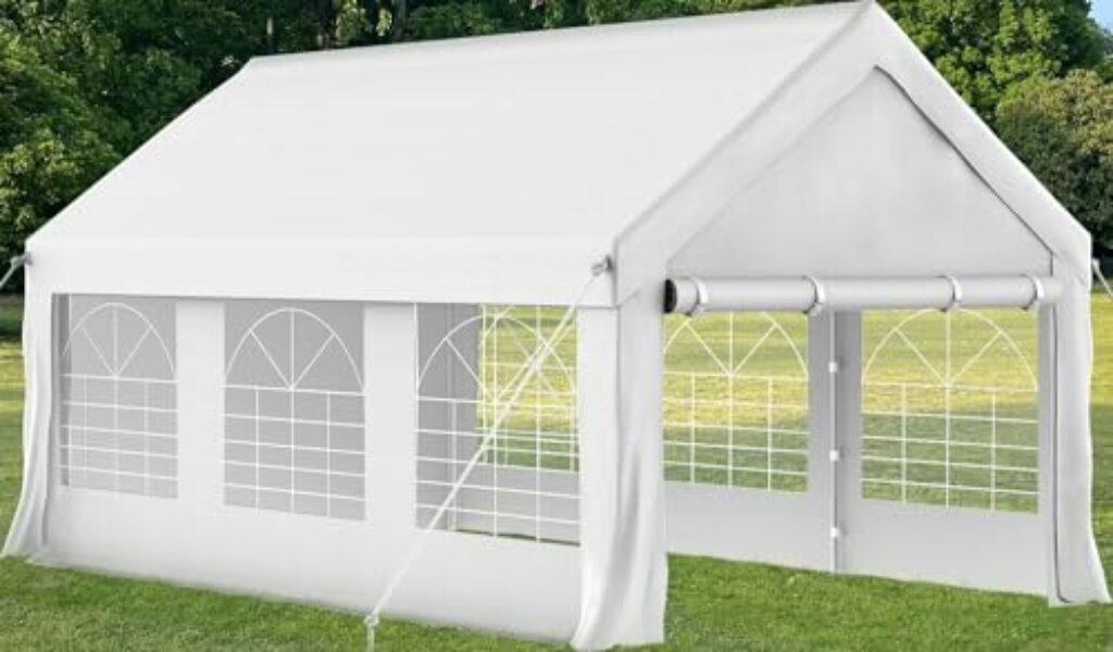 Homall Partyzelt 3x6 m,Metall Gestell Gartenzelt,Pavillon Wasserdicht 560g/m² PE-Plane,Zelt Stabil-18 Bodenhaken 4 Windfesten Seilen,UV-Schutz 50+Große Luxus Hochzeitszelt Gartenpavillon18m²,Weiß