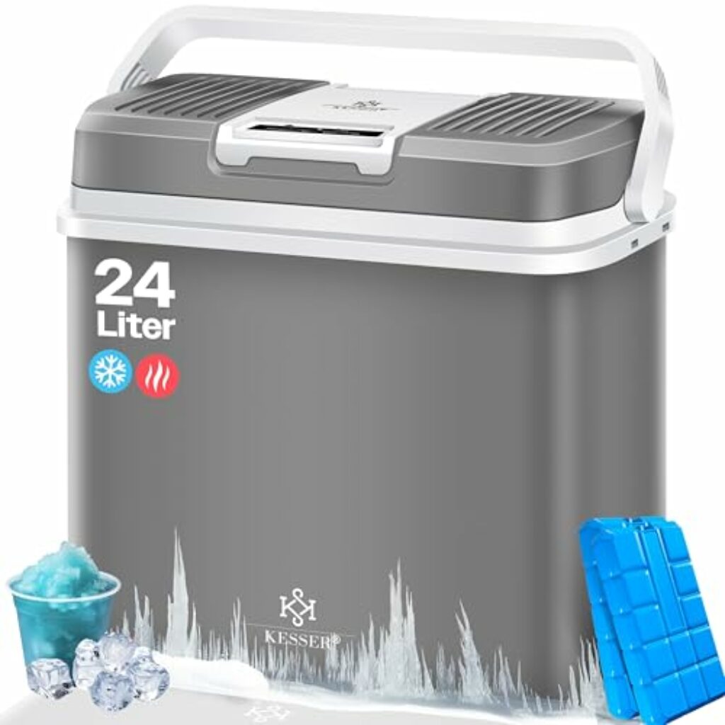 KESSER® 24 Liter Kühlbox | KÜHLT und WÄRMT | Thermo-Elektrische Kühlbox inklusive 2x Kühlakku 12 Volt und 230 Volt | Mini-Kühlschrank | für Auto und Camping | EEK A+++ | Grau