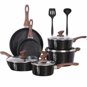 Kitchen Academy Induktionskochgeschirr-Set – 12-teiliges Antihaft-Kochgeschirr-Set, schwarze Granittöpfe und Pfannen Set