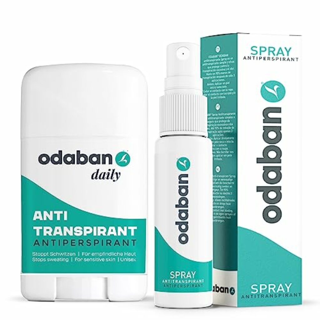 ODABAN Antitranspirant Set | Deo Stick plus Spray | Anti Schweiß | Sweat Stop Mittel | Gegen Starkes Schwitzen | Mit Aluminium für Hände Kopf Achselschweiß | Hyperhidrose