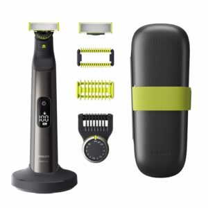 Philips OneBlade Pro 360 - Elektrischer Bartschneider und Rasierer, 2x Klinge (1x 360-Grad), 1x Trimmaufsatz 14 Längeneinstellungen, 1x Körperset, 1x Ladestation, 1x Reiseetui, QP6651/30