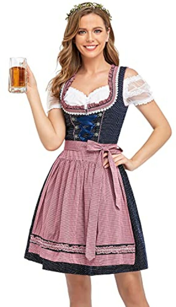 BENNIES Dirndl Damen midi Trachtenkleid Damen Trachtenrock Trachtenmode Kleid Dirndlbluse für Oktoberfest Rosa 38