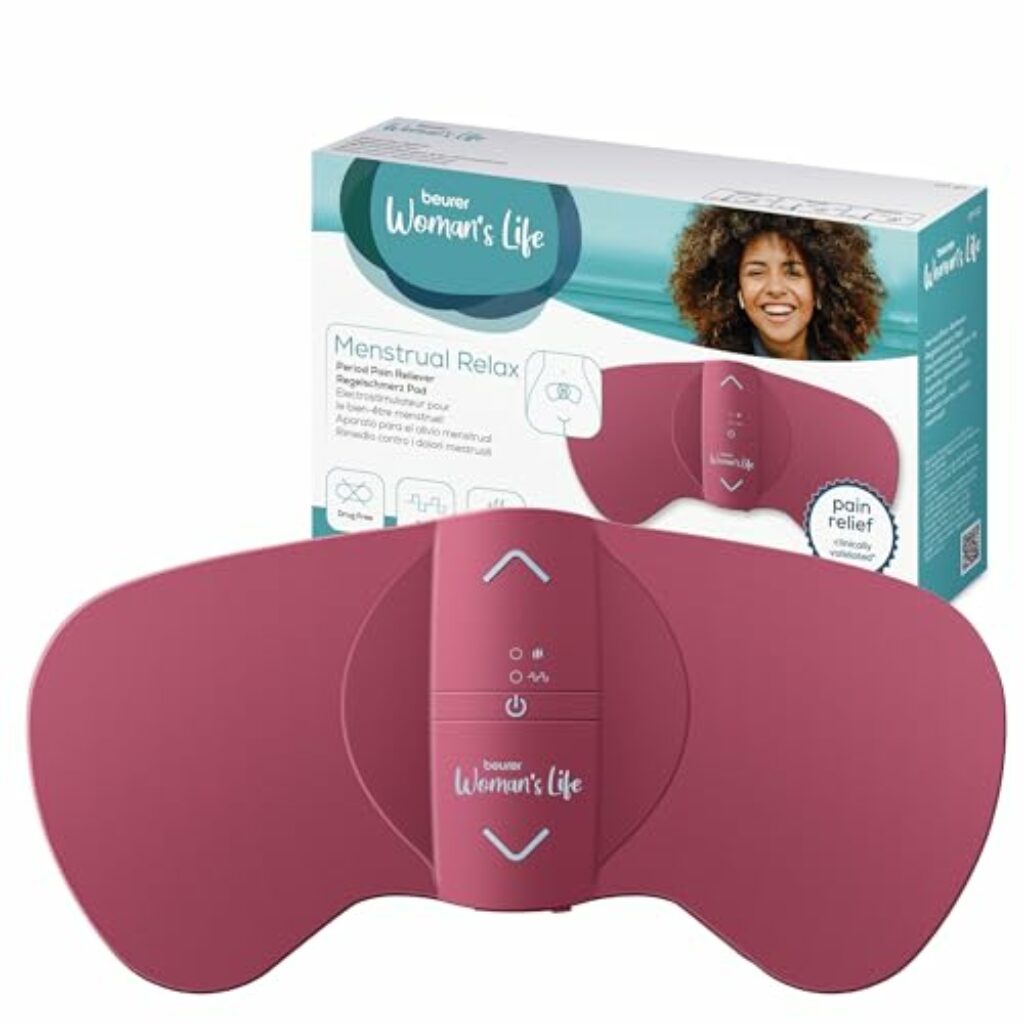 Beurer EM 50 Menstrual Relax, Menstruationspad mit TENS und Wärme-Funktion, gegen Menstruationsschmerzen und Schmerzen aus Endometriose, klinisch validierte und natürliche Linderung, tragbar, Akku