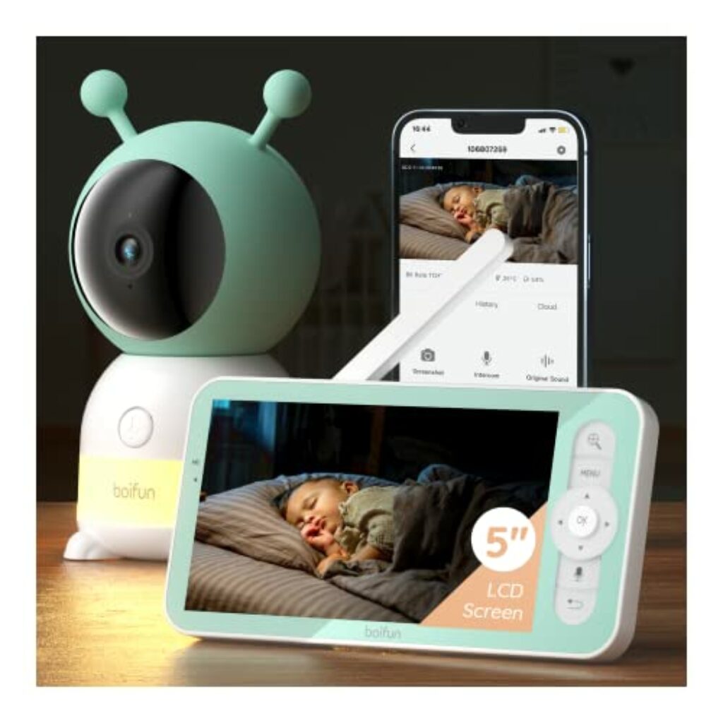 BOIFUN Babyphone mit Kamera 2K/3MP, Intelligentes Nachtlicht, 360 Gard WLAN Video Babyfon mit App, 4×Zoom, Bewegungsverfolgung, IR Nachtsicht, Weinen/Bewegungs/Geräuscherkennung, Temperaturerkennung