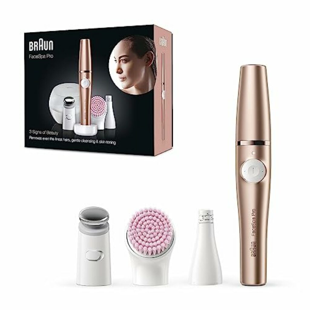 Braun FaceSpa Pro Beauty Set mit Gesichtsepilierer Damen / Damenbart Entferner, Gesichtsreinigungsbürste, Aufbewahrungsbox, Haarentfernung, Reinigung und Hautstraffung, SE921