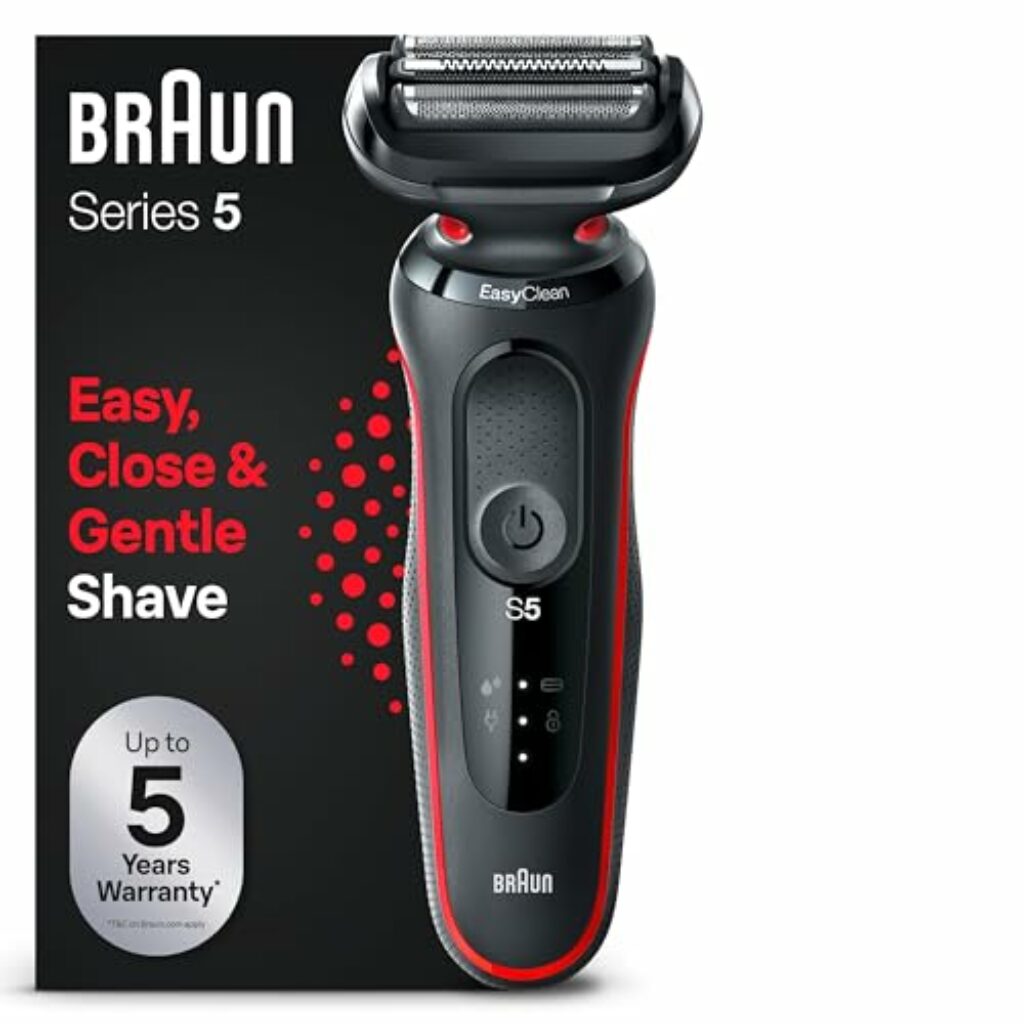 Braun Series 5 Elektrorasierer, EasyClean Rasierer Herren, Wet & Dry, Geschenk Mann, Made in Germany, 51-R1000s, Rot