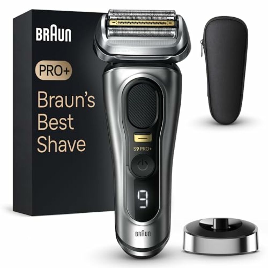 Braun Series 9 Pro+ Rasierer Herren Elektrisch, Elektrorasierer mit 5 Pro Rasierelementen, Langhaarschneider ProTrimmer, Ladestation, 60 Min Laufzeit, Wet & Dry, Made in Germany, 9517s, Silber