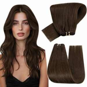 Hetto Extensions Tressen Echthaar Braun Tressen Extensions Echthaar Remy Tressen Extensions Zum Einnähen Dunkelbraun #4 45 cm 100g