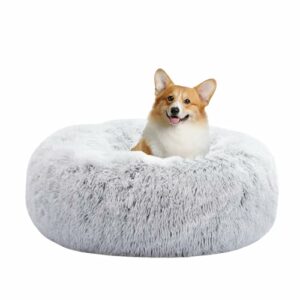 HMTOPE Orthopädisches Hundebett rund Hundekissen Hundesofa Katzenbett Donut Kuscheliges Hundekorb Waschbar, 70 cm Ø, Hellgrau