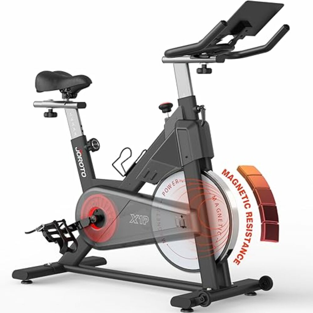 JOROTO Heimtrainer Fahrrad mit Magnetischem Widerstand, Fitnessbikes mit 4-Fach Verstellbarem Lenker, Ergometer Hometrainer mit RPM Monitor, 11.8‘’ Tablet-Halterung,15KG Schwungrad - 150 KG Belastbar