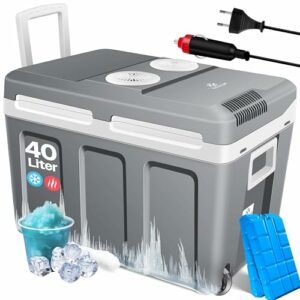 KESSER® Kühlbox 40L mit Rollen | zum Warmhalten und Kühlen | Thermo-Elektrische Kühlbox | Mini-Kühlschrank | 12 & 230V Thermobox für Auto, Camping & Steckdose ECO Modus | inkl. Kühlakkus | Grau