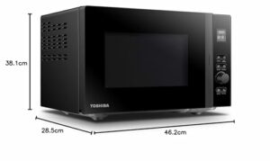 Toshiba MV-AM20T(BK) Mikrowelle/Solo-Mikrowelle/ 20 L/ 800 W/ 5 Leistungsstufen/ 12 Automatikprogramme/Emaille Innenraum/einfach zu reinigen/Auftaufunktion/Glasdrehteller (24,5 cm) /Schwarz