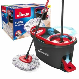 Vileda Turbo 3in1 Komplett Set, Wischmopp mit 3in1 Mikrofaser-Moppkopf, Eimer mit Schleuder, Teleskopstiel: 85 – 123 cm, entfernt 99 % der Bakterien, nachhaltiges Wischsystem, Vileda Love it Clean