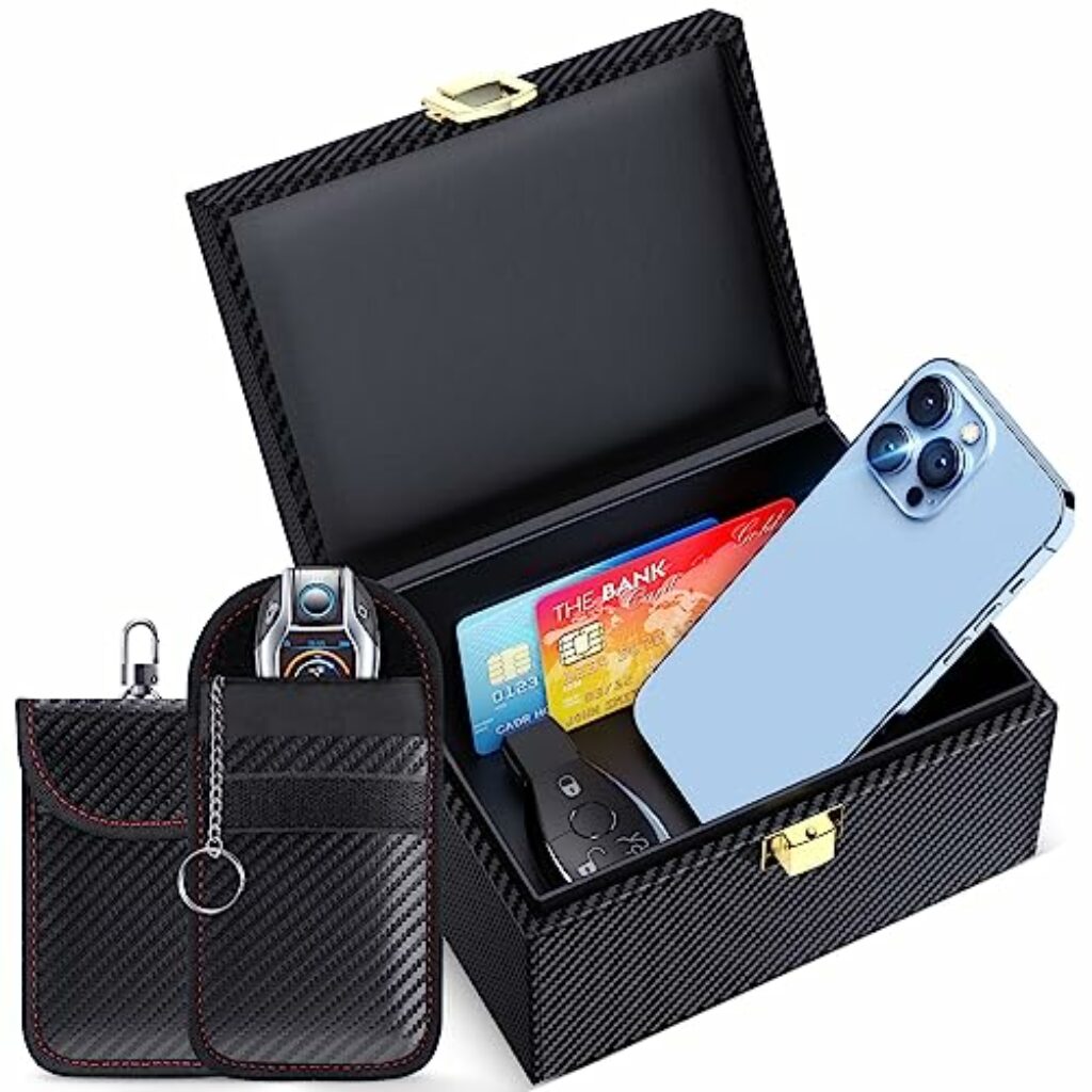 Autoschlüssel Faraday Box & Bags (2 STK), Keyless Go Schutz von Handy, Signalblocker für Kreditkarte und Auto