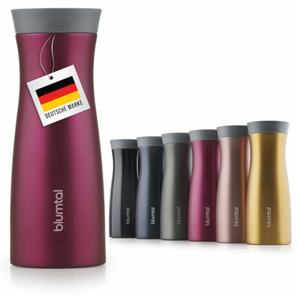 Blumtal Thermobecher 380 ml - Kaffeebecher to go aus Edelstahl - auslaufsicherer Isolierbecher kalt/heiß - Coffee Mug + 360° Trinköffnung - Thermobecher Kaffee to go + Quick-Press-Verschluss - Pink