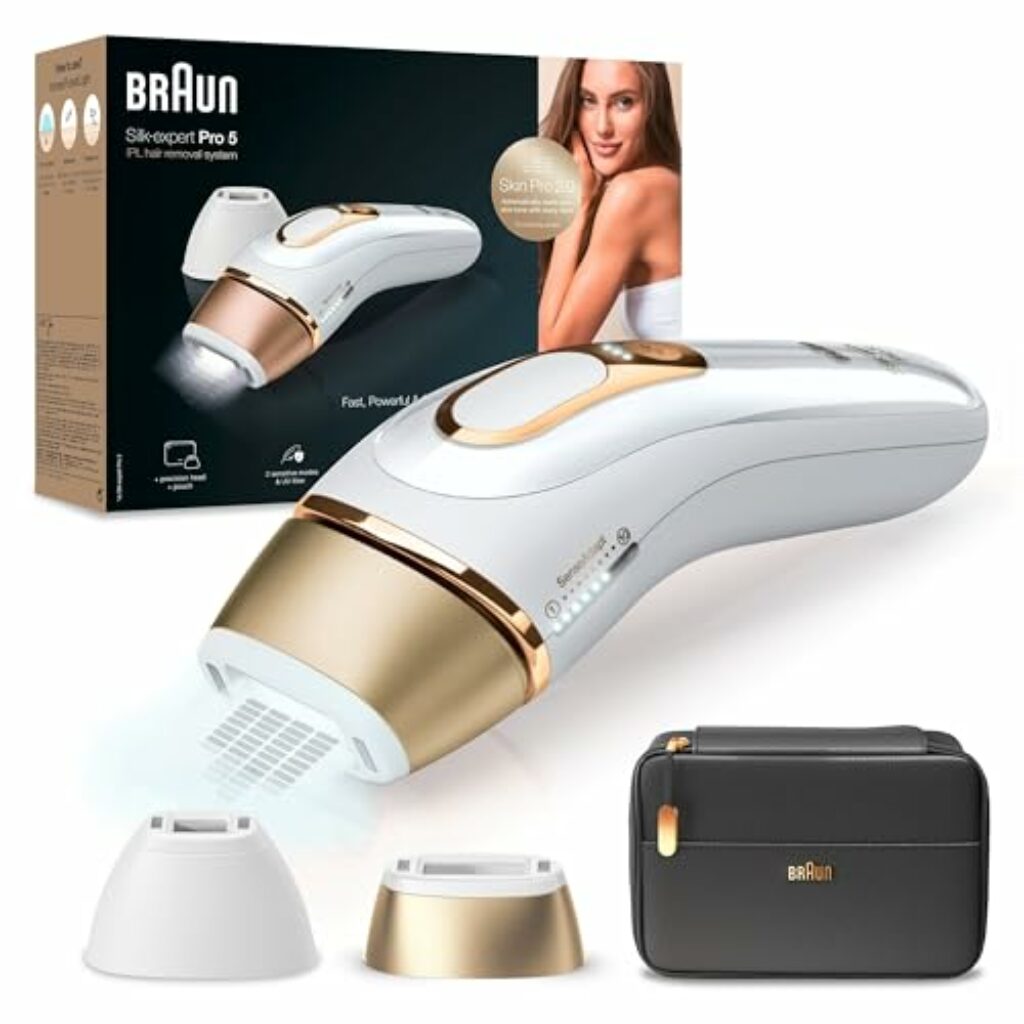 Braun IPL Silk Expert Pro 5 Haarentfernungsgerät Damen/Herren, 2 Aufsätze, sichtbare Haarentfernung, Designed In Germany, Alternative zu Laser Haarentfernung, PL5140, weiß/gold