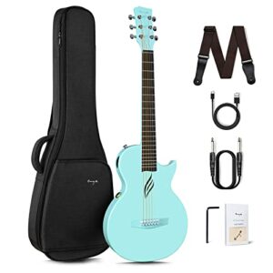 Enya E Gitarre Kinder Set - 35 Zoll Blau Nova Go SP1 Kohlefaser Akustik E-Guitar Beginner Kit mit Smart AcousticPlus Tonabnehmer Ladekabel Audiokabel Gigbag für Kid Erwachsene Anfänger