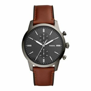 Fossil Townsman uhr für Herren, Chronographenwerk mit Edelstahl- oder Lederarmband, Braun, 44MM