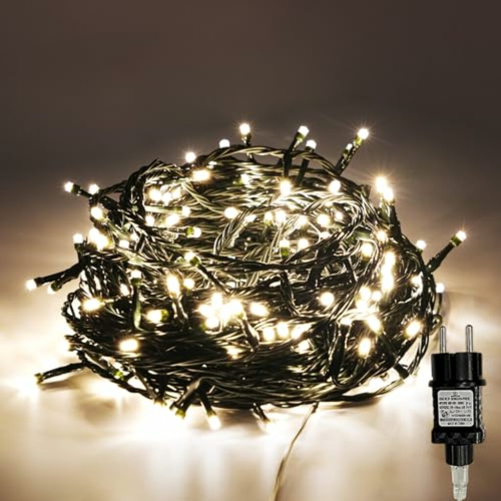 Gresonic 100/200/300/400er Led Lichterkette Strombetrieben mit Stecker Außen und Innen für Hochzeit Weihnachten Party Warmweiß (Grünen Kabel, 400LED)