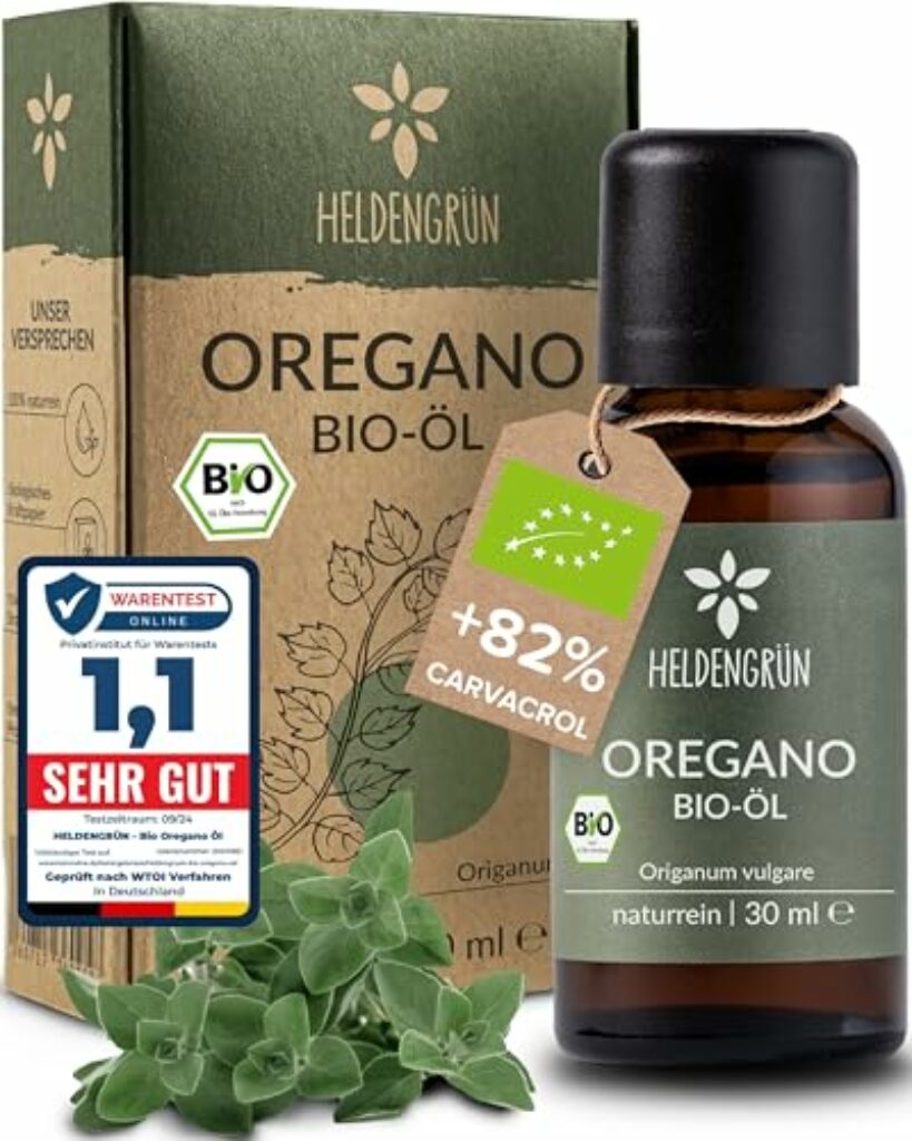 Heldengrün® BIO Oregano Öl [HOCHDOSIERT] mit +82% Carvacrol - Zertifiziertes Lebensmittel zum Einnehmen - Oreganoöl Bio aus Griechenland - Oregano Oil