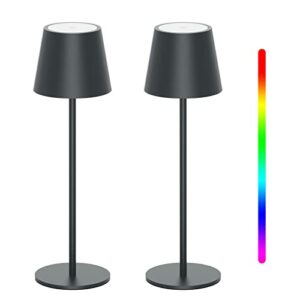 K-Bright 2 Stück LED Dimmbare Akku Tischlampe Kabellose, Wiederaufladbar Warme Lichtfarbe 3000K+RGB Tischleuchte mit USB-C, Aluminium, IP54 Wasserdichte, Anthrazit