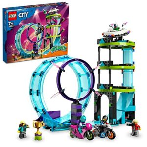 LEGO 60361 City Stuntz Ultimative Stuntfahrer-Challenge, 3in1 Stunts für 1 oder 2 Spieler Action, mit 2 schwungradbetriebenen Spielzeug-Motorrädern für Kinder, 2023 Set