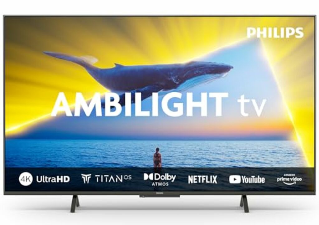 Philips Ambilight 55PUS8109 4K LED Smart TV - 55-Zoll Display mit Pixel-präziser Ultra HD, Titan OS Plattform und Dolby Atmos, Funktioniert mit Alexa und Google Sprachassistent - Satiniertes Chrom