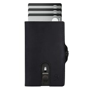 SlimJack® Wallet mit Münzfach - Jackster Wallet - Kreditkartenetui mit RFID-Schutz - Geldbeutel für Herren - Aluminium-Kartenhalter - Smart Wallet für Karten & Münzen - Schwarz Leder