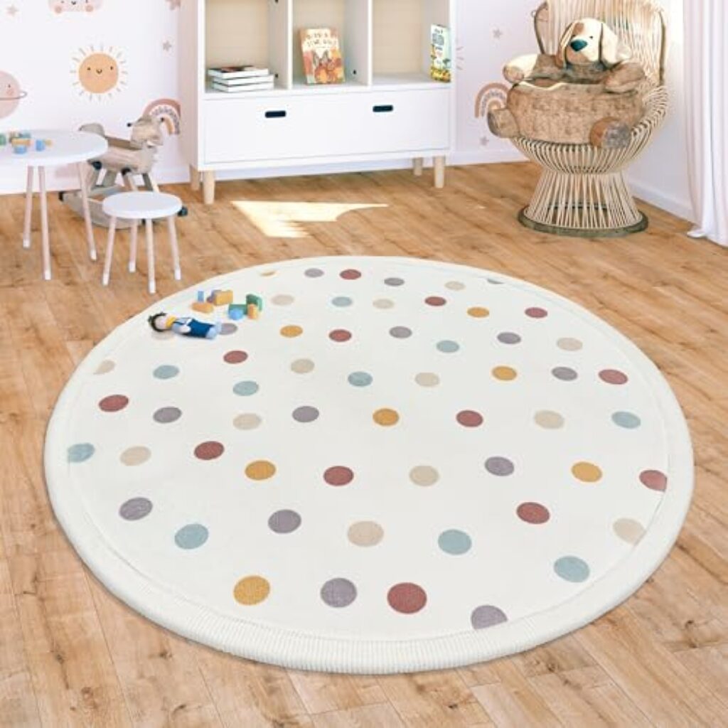 Teppich Kinderzimmer Baby Krabbeldecke Krabbelmatte Spielmatte Waschbar rutschfest Regenbogen Planet Sonne Tiere Weich, Grösse:120 cm Rund, Farbe:Bunt