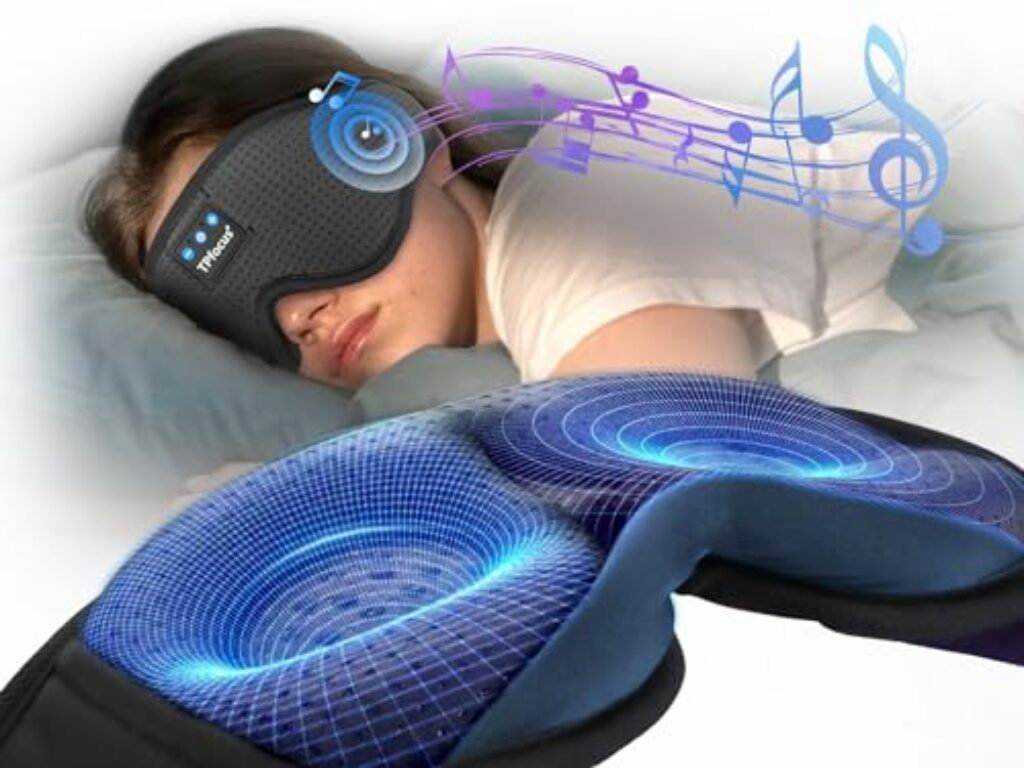 TPfocus Schlafmaske mit Bluetooth Kopfhörer, Bluetooth 5.2 Schlafmaske 3D Augenmaske für Schlafmaske, Schlafkopfhörer für Seitenschläfer, Meditation, Geschenke, Gadgets für Männer und Frauen