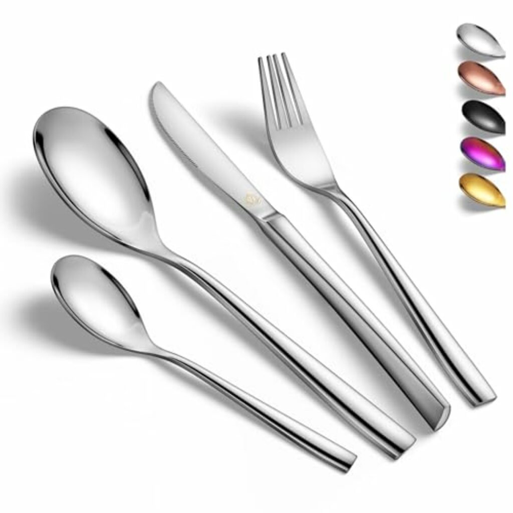 vancasso Farbiges Besteck-Set, Schwarzes Besteck-Set 24 Teile aus Edelstahl 18/10 für 12 Personen, 12 Löffel, 12 Gabeln, 12 Messer, 12 Teelöffel, Housewarming