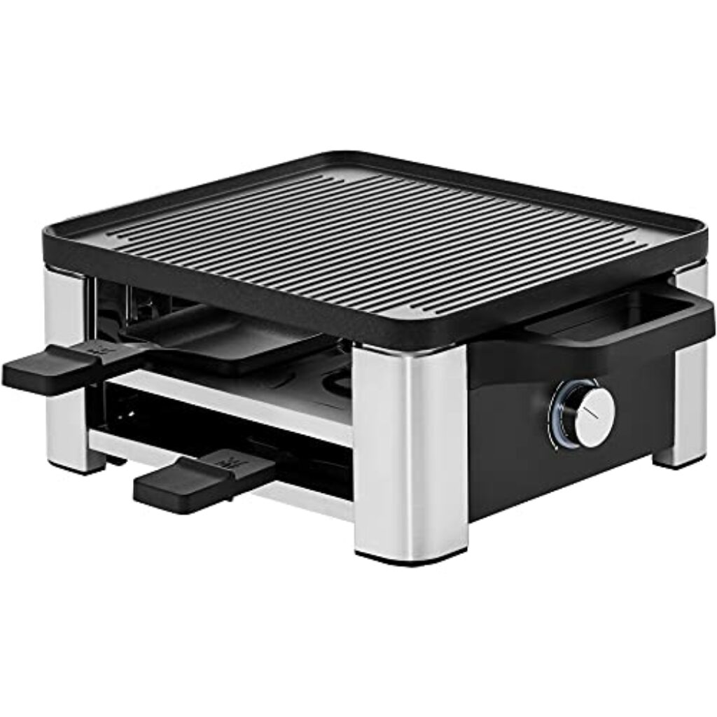 WMF Lono Raclette Grill mit Pfännchen und Schiebern, Raclette 4 Personen, 870 W, edelstahl matt