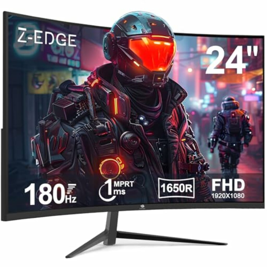 Z-Edge 24 Zoll Curved Gaming Monitor 180Hz 1ms MPRT, 300cd/m² Helligkeit, 16:9 Full HD Curved Bildschirm, VA Panel, FreeSync, HDMI DP - Schwarz