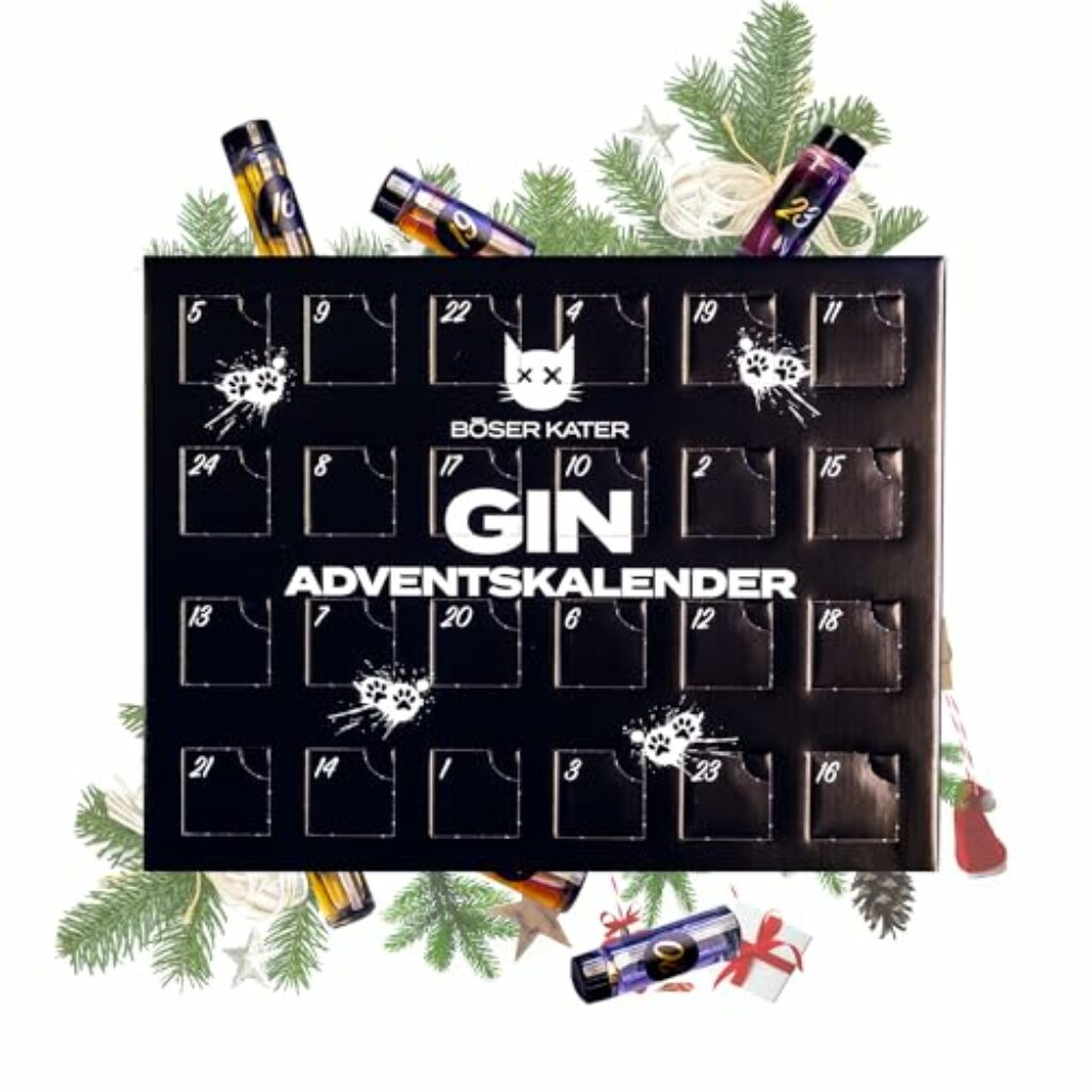 Böser Kater Gin Adventskalender | Die perfekte Geschenkidee | Weihnachtskalender für Katzen- und Gin-Liebhaber | Limitierte Auflage | 24 spannende Türchen mit außergewöhnlichen & exklusiven Gin-Sorten