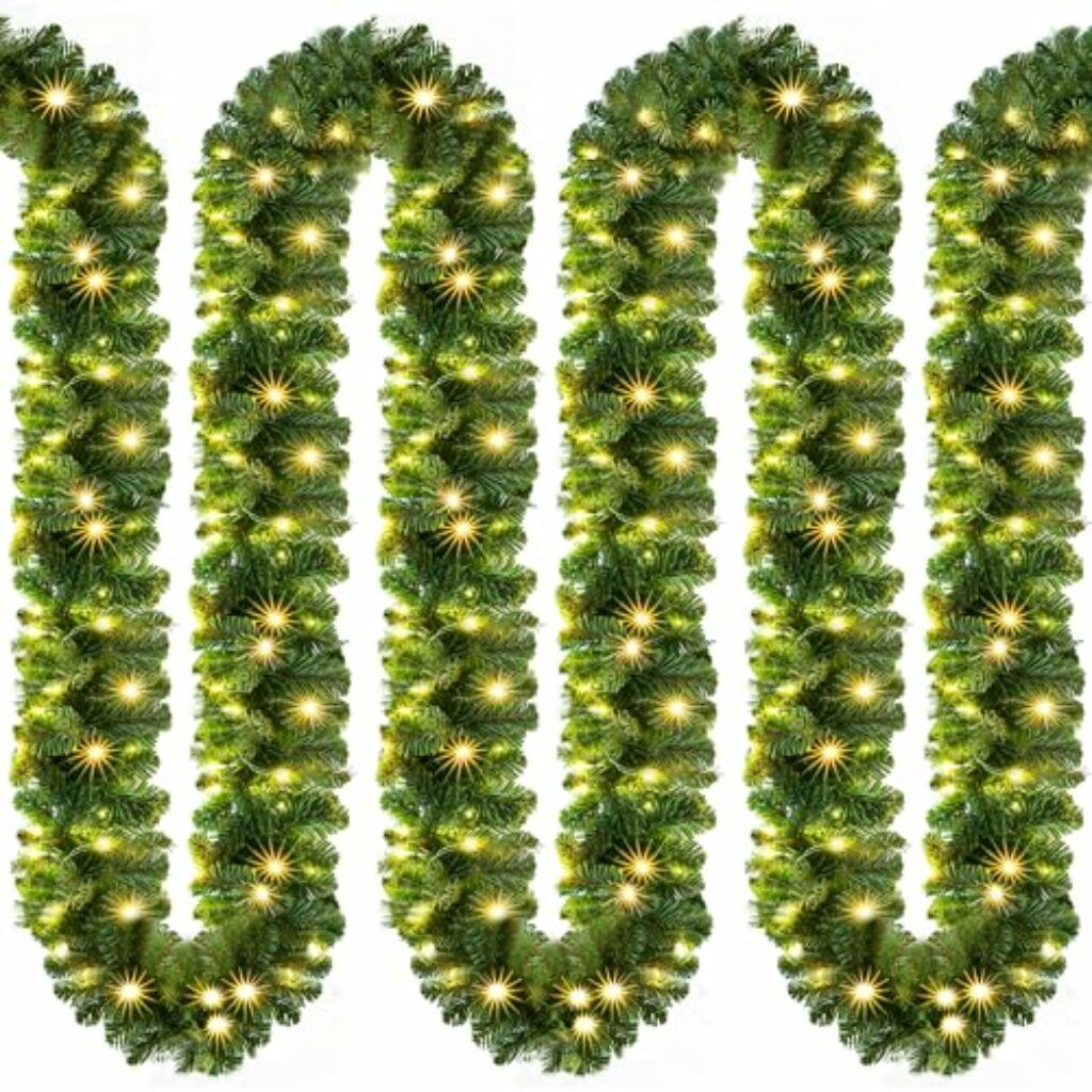 CASARIA® Weihnachtsgirlande mit Beleuchtung 5m 100 LEDs Beleuchtet Innen Außen Grün Weihnachtsdeko Weihnachten Deko Girlande Tannengirlande Warmweiß