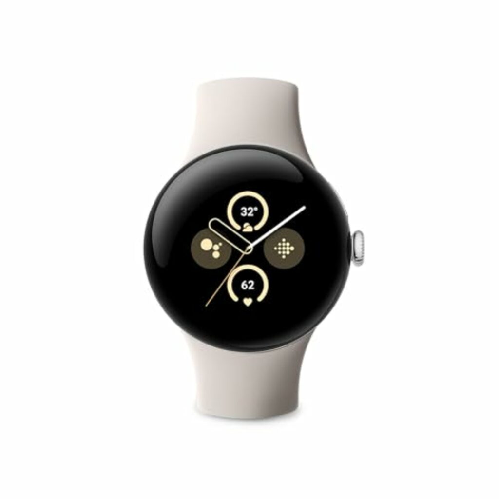 Google Pixel Watch 2 - das Beste von Google und Fitbit – Herzfrequenzmessung, Stressmanagement, Sicherheitsfunktionen – Android – Aluminiumgehäuse in Matte Black – Sportarmband in Porcelain – WLAN