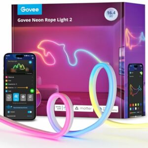 Govee Neon Rope Light 2, RGBIC Neon LED Strip 5m mit Form-Mapping, DIY Design, Funktioniert mit Alexa, Matter und Google Assistant, Neon LED Streifen für Schlafzimmer Wohnzimmer Wanddekoration, Weiß