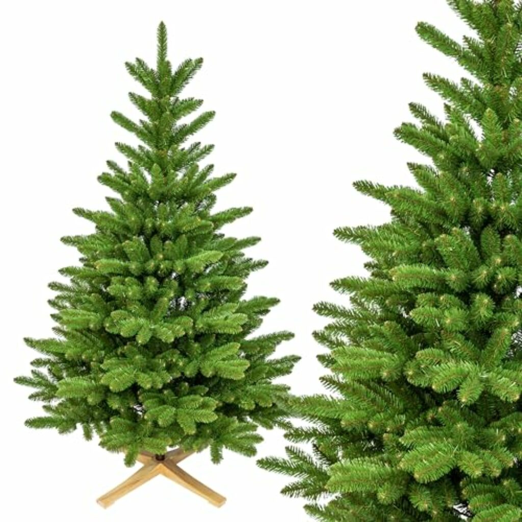 Künstlicher Weihnachtsbaum 210 cm Nordmanntanne I Tannenbaum Künstlich inkl. Holzständer und Aufbewahrungstasche I Hochwertige Äste aus PVC I Dichte Nadeln I Hergestellt in der EU