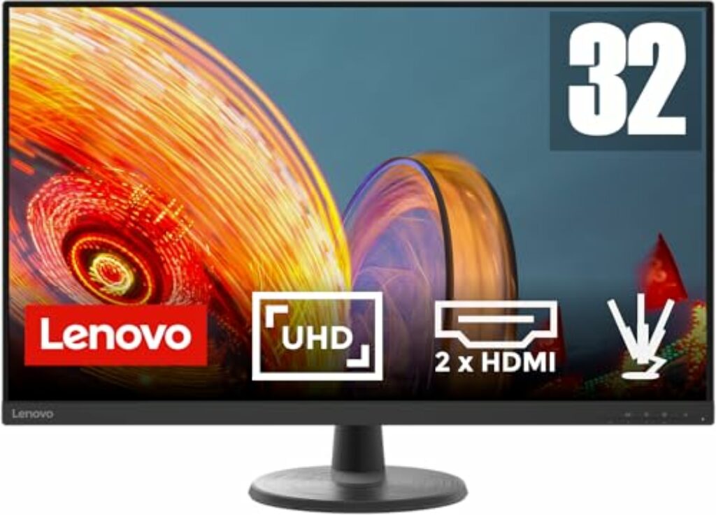 Lenovo D32u-45 | 31,5" 4K Monitor | 3840x2160 | 60Hz | 250 nits | 4ms Reaktionszeit | VA-Panel | HDMI | DisplayPort | höhenverstellbar | entspiegelt | 6,3kg | schwarz