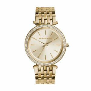 Michael Kors Damen Quartz Armbanduhr, 39.00mm GehäusegröÃŸe mit champagnerfarben analog Zifferblatt und Gold Metallarmband Armband MK3191