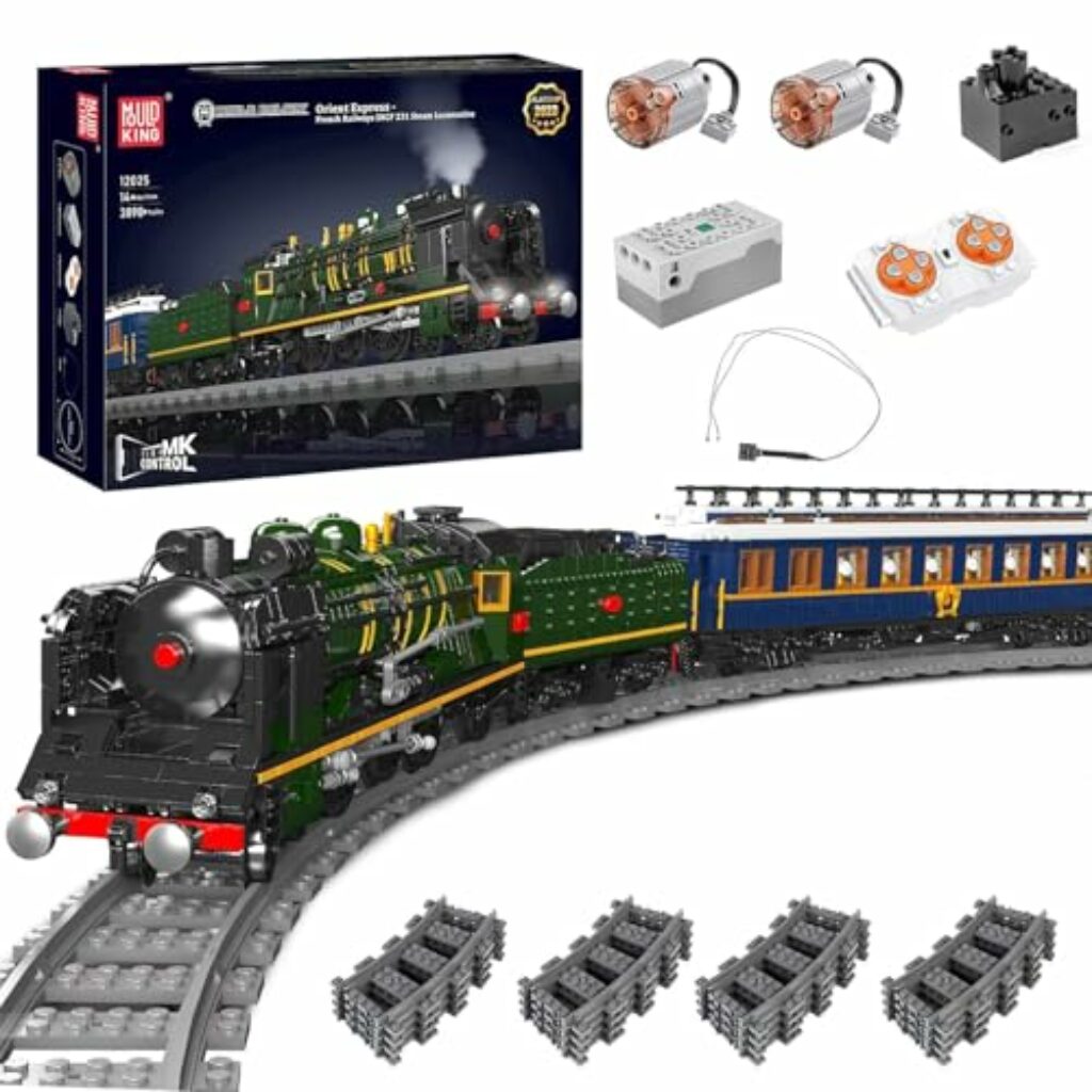 Mould King Technik Ferngesteuert Dampflokomotive SNCF 231 der Orient-Express-Französischen Eisenbahnen Zug Beleuchtung Bauklötze Set LED Licht Baukasten 3898 Stück Klemmbausteine Bausatz