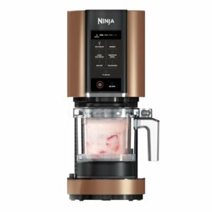 Ninja CREAMi Eismaschine & Frozen Dessert Maker mit 3 Behältern, 7 Programmen, macht Eiscreme, Gelato, Sorbet, Smoothie Bowl, Milchshakes und mehr, macht 1,4 L Eiscreme, Schwarz & Kupfer, NC300EUCP