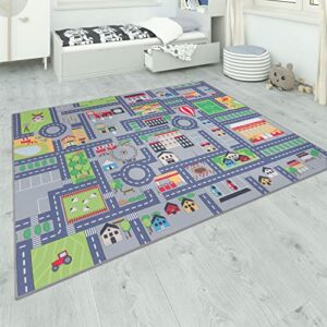 Paco Home Teppich Kinderzimmer Kinderteppich Spielteppich Straßenteppich rutschfest Mädchen Jungs, Grösse:100x200 cm, Farbe:Grau 2