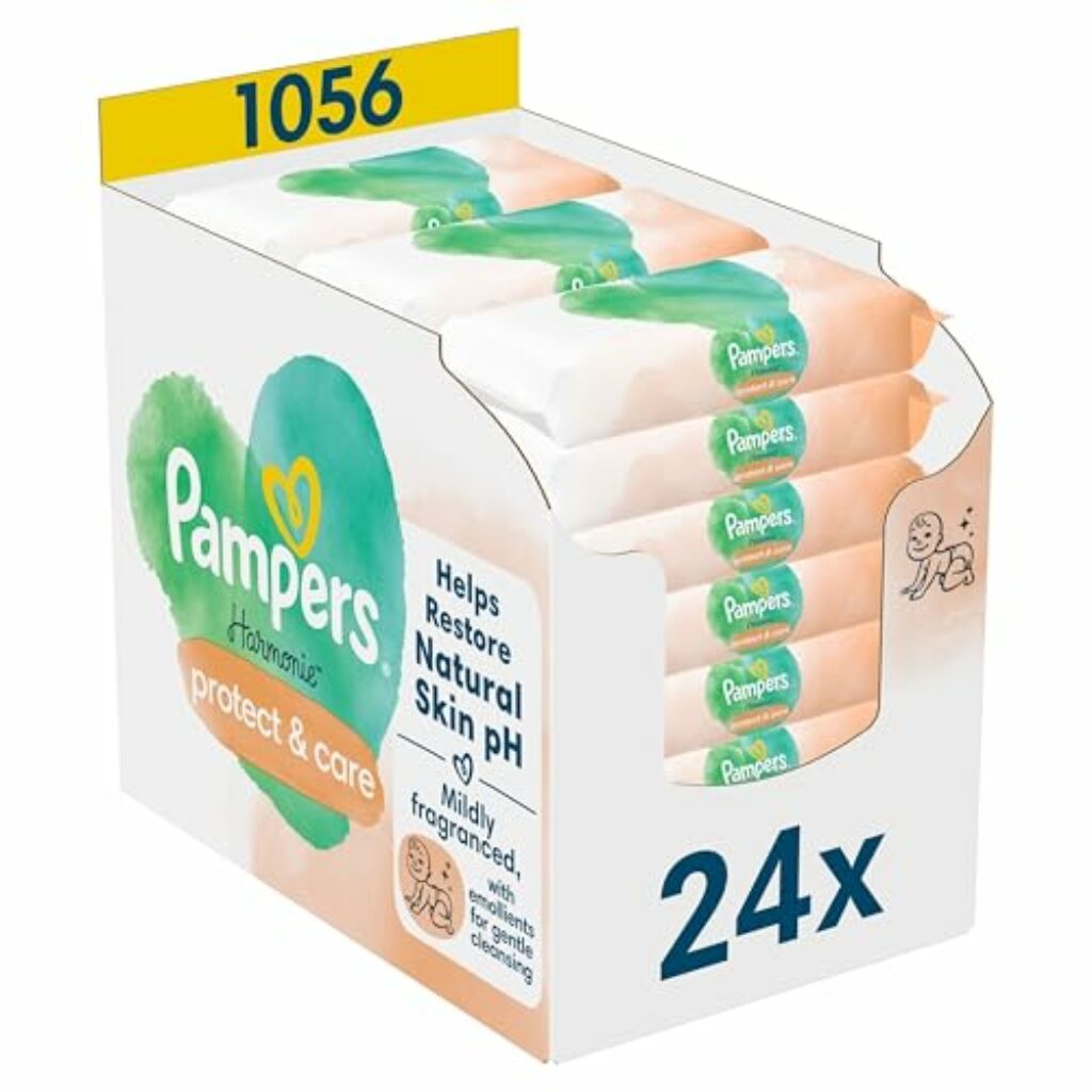 Pampers Harmonie Protect & Care Baby Feuchttücher, 24 x 44 stück, die helfen, den natürlichen pH-Wert der Haut wiederherzustellen, 1056 Feuchttücher