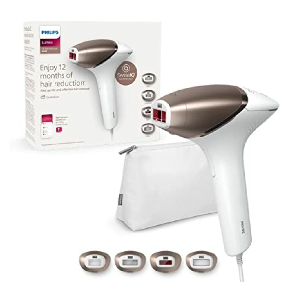 Philips Lumea 8000 Series, IPL-Haarentfernungsgerät, Alternative zur Laserhaarentfernung, SenseIQ Technologie, 4 Aufsätze für Körper, Gesicht, Bikinizone und Achselhöhlen, Modell BRI948/00