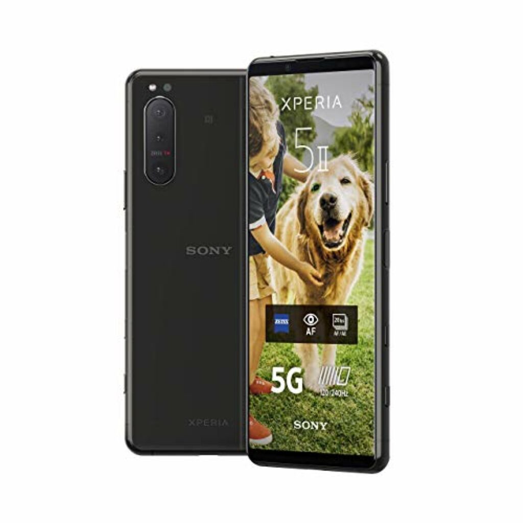 Sony Xperia 5 II 5G Smartphone (15,5 cm (6.1 Zoll) 21:9 CinemaWide FHD+ HDR OLED-Display, Dreifach-Kamera-System, 3,5-mm-Audio-Anschluss, Android 12, SIM Free, 8 GB RAM, 128 GB Speicher) Schwarz