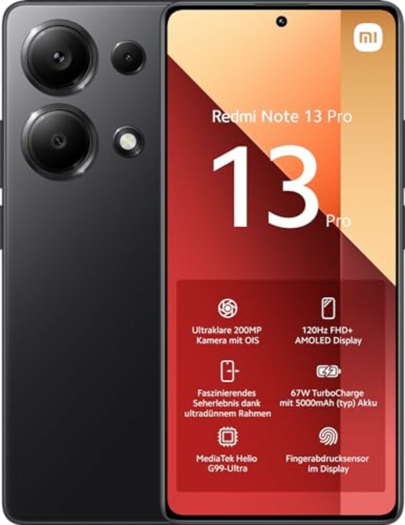 Xiaomi Redmi Note 13 Pro Smartphone, 12+512GB, Handy ohne Vertrag, 6,67" FHD+ AMOLED Display, 5.000 mAh, 200MP Kamera, Dual-SIM, Tarnish