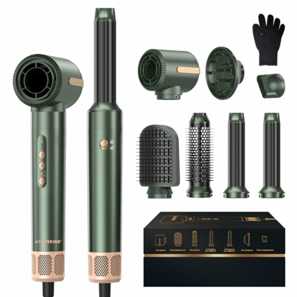 7 In 1 Air Styler,11000RPM Föhnbürste Hair Dryer Brush,Warmluftbürste Haarstyler,Ionen Haartrockner mit Föhn, Links Rechts Lockenstab,Rundbürstenföhn,Thermal Brush,Haarglätter Bürste,3 Temperatur&Wind