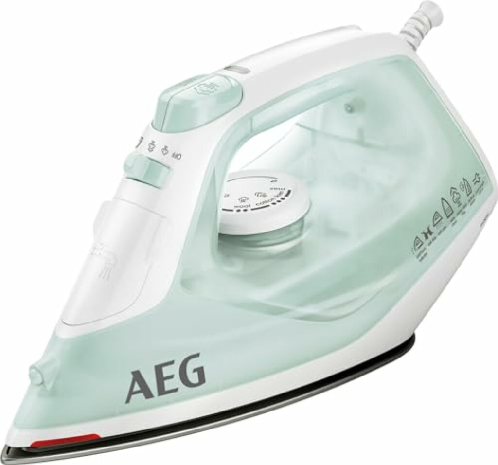 AEG DB 1740LG Bügeleisen / 2400 W / 110g Dampfstoß / 0-30g Dampf/Min. / Restwärmeanzeige / Keramik Bügelsohle / Gleitfähigkeit / 250 ml Wassertank / 2 m Kabel / Anti-Kalk System / hellgrün, weiß