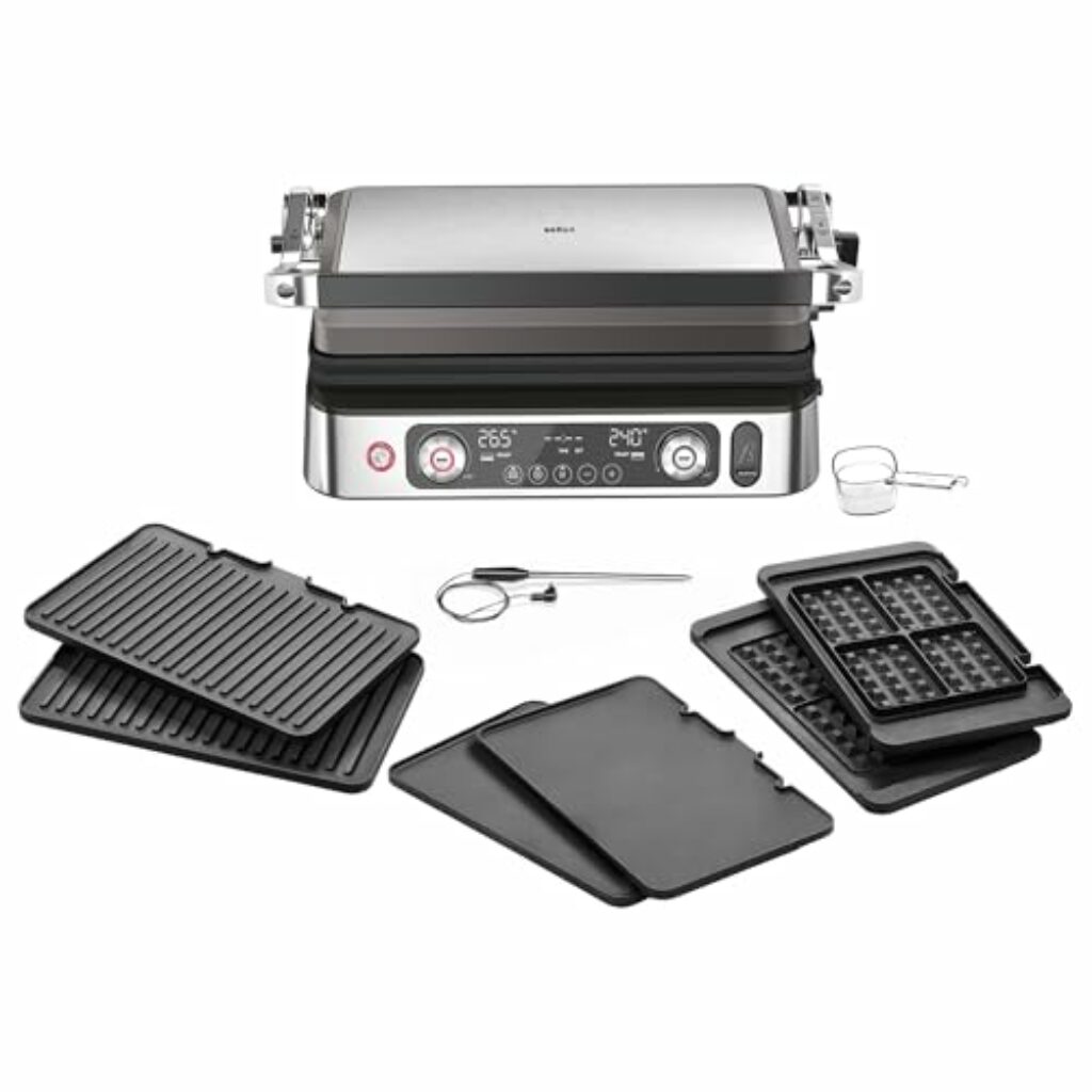 Braun MultiGrill 9 Pro CG 9167, Kontaktgrill mit Grill-, Flach-, Waffelplatten und Temperaturfühler, Grillpositionen: Kontakt, BBQ, Ofen, Spülmaschinenfeste Platten, Boost-Funktion bis 265°